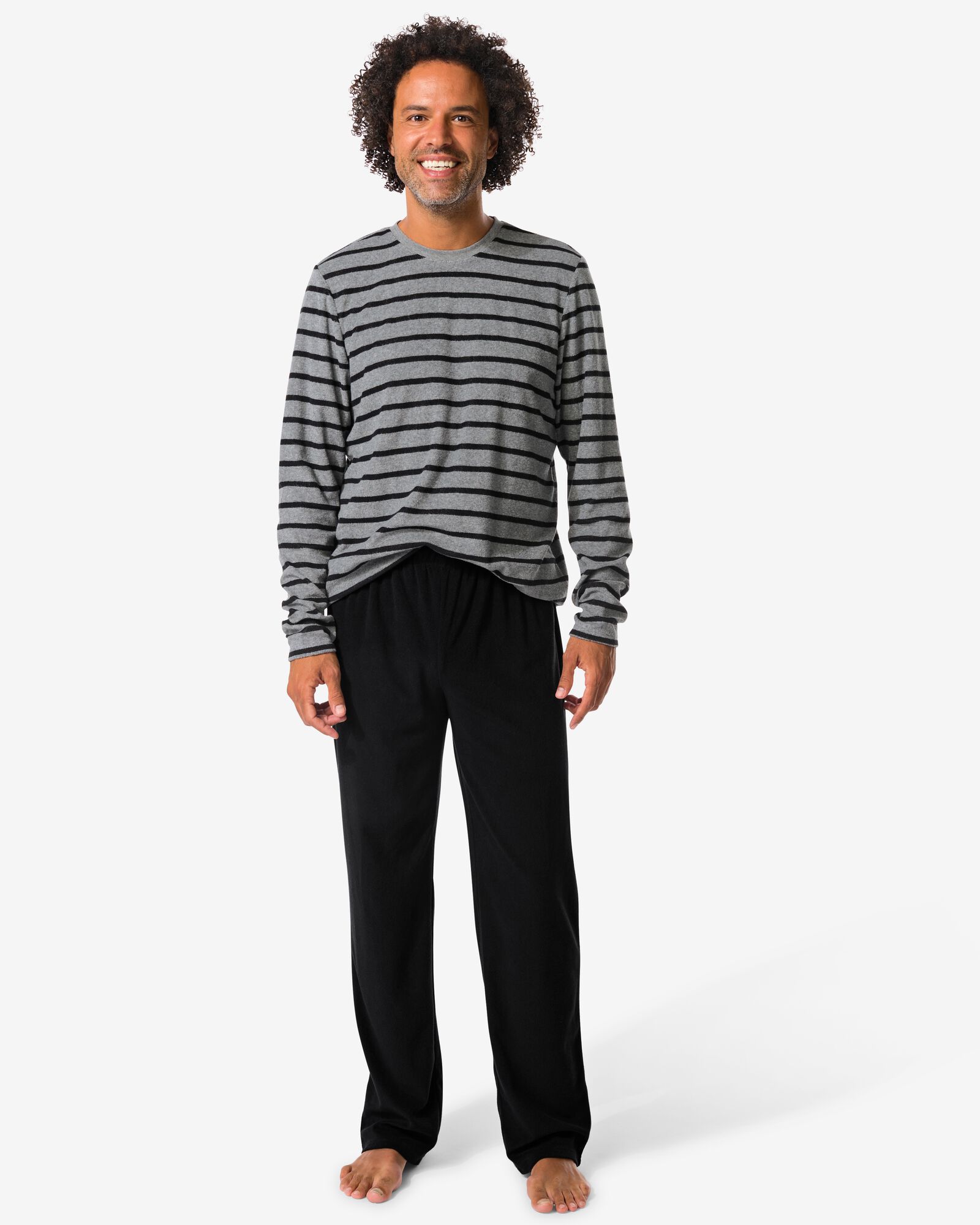 herenpyjama terry strepen zwart - 23686620BLACK - HEMA