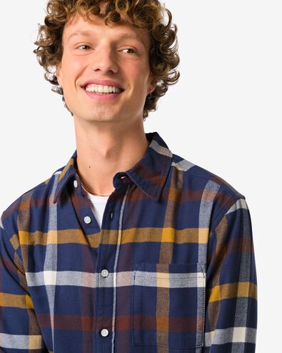 herenoverhemd Maurice flanel ruiten donkerblauw - 2170820DARKBLUE - HEMA