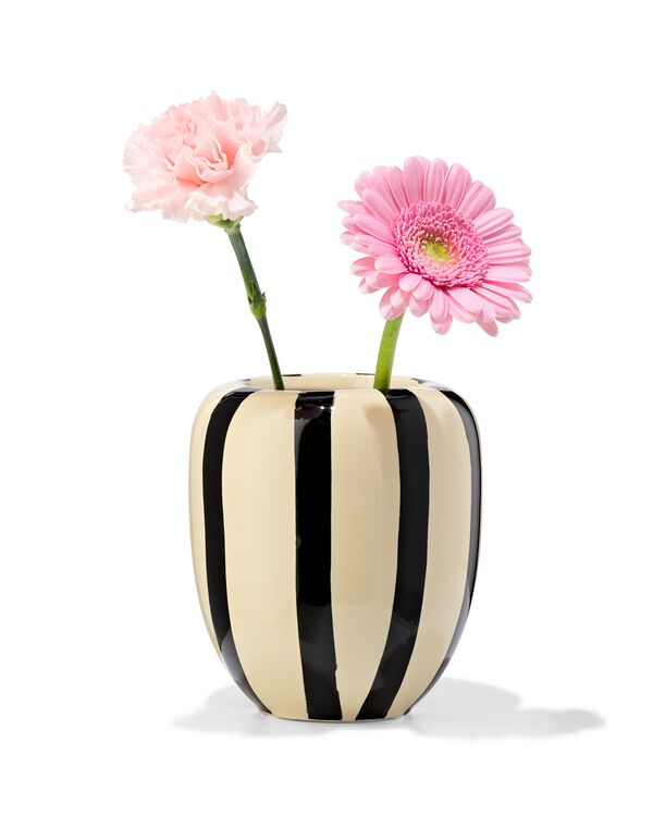 Vase &Oslash;9,7x15 cm aus Keramik mit Streifen in Schwarz-Wei&szlig; - 13324156 - HEMA