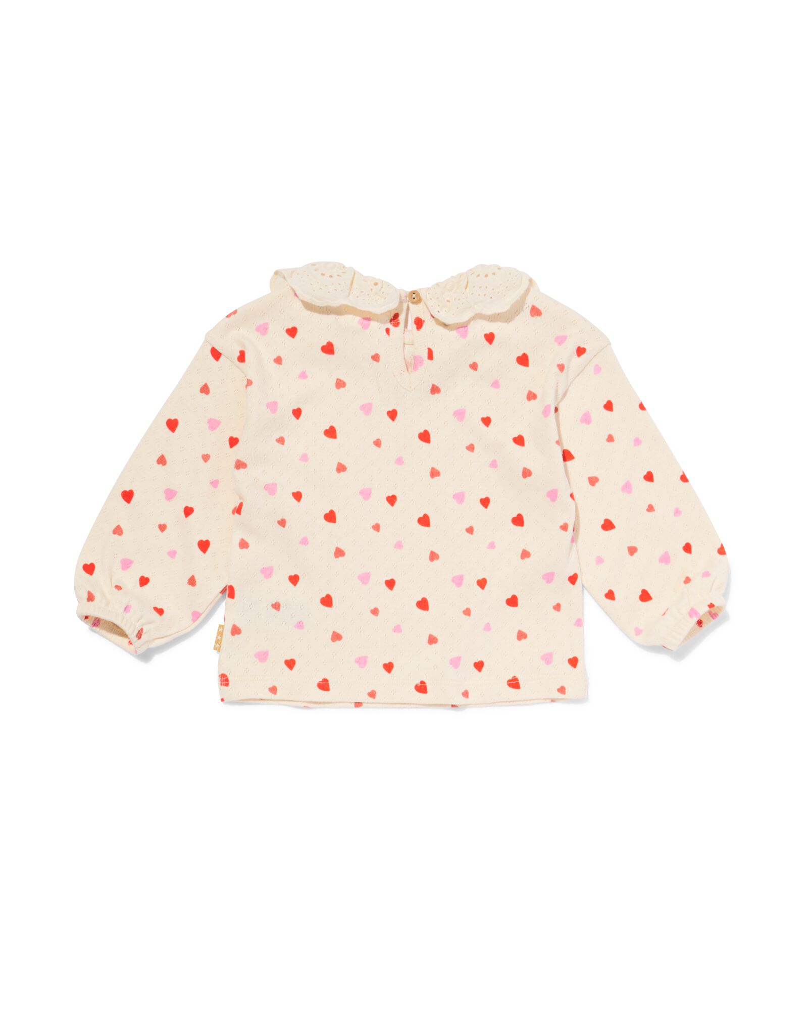 newborn T-shirt met kraag hartjes ecru - 33427620ECRU - HEMA