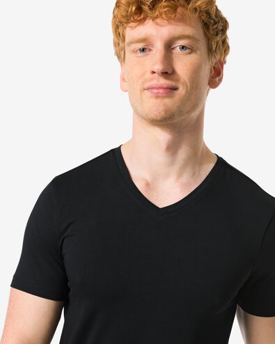 heren T-shirts slimfit v-hals extra lang - 2 stuks zwart zwart - 34290650BLACK - HEMA