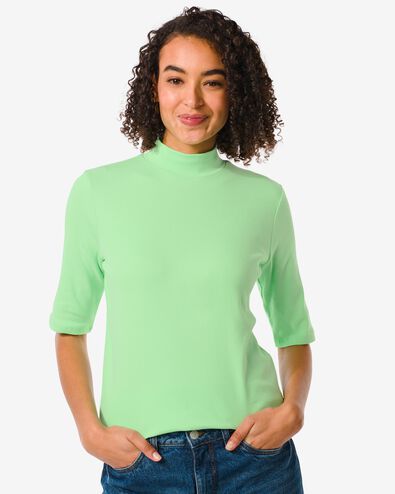 dames t-shirt Clara rib groen L - 36254853 - HEMA