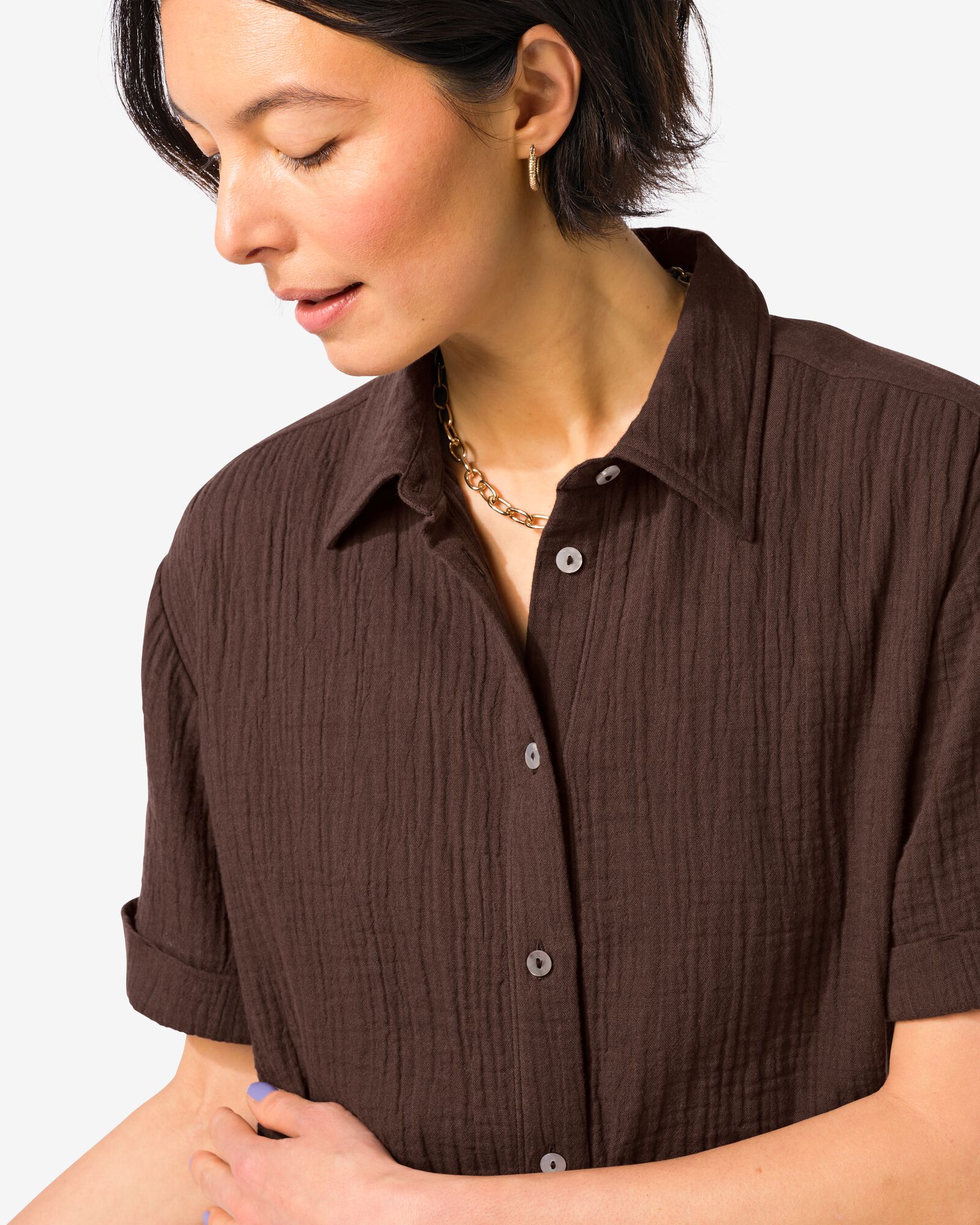 damesblouse Kai crinkle mousseline donkerbruin donkerbruin - 36304370DARKBROWN - HEMA