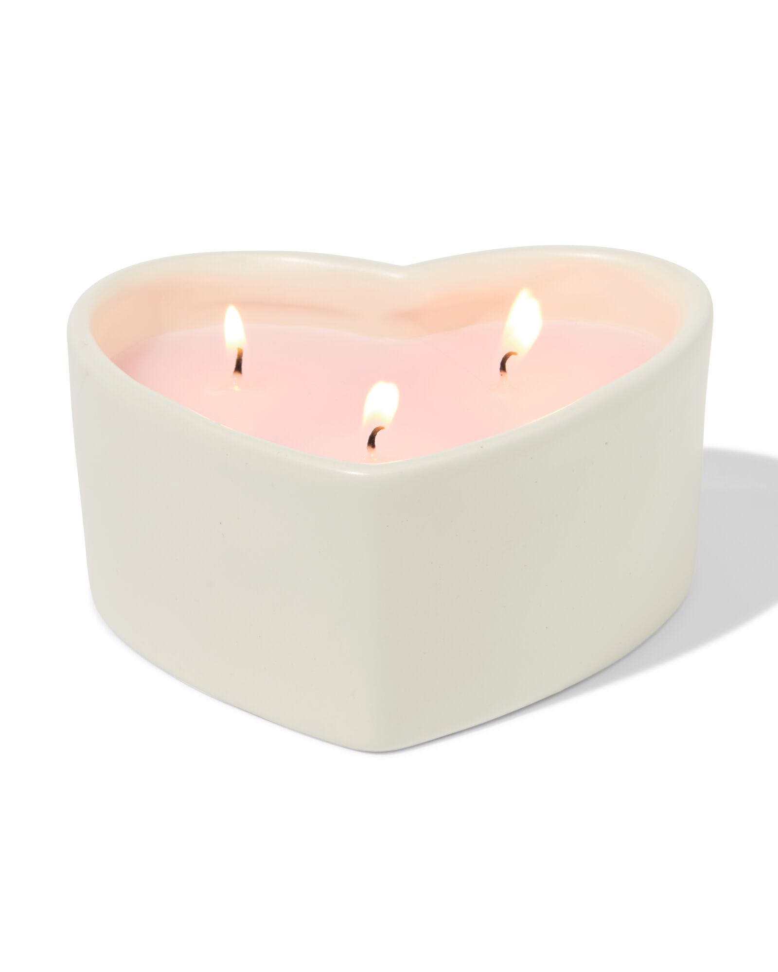 bougie trois m&egrave;ches 13x10 cm c&eacute;ramique c&oelig;ur rose - 61100258 - HEMA