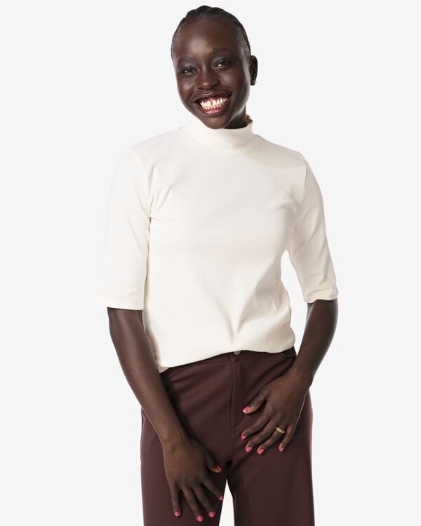 t-shirt femme Clara c&ocirc;tel&eacute; blanc blanc - 36207680WHITE - HEMA