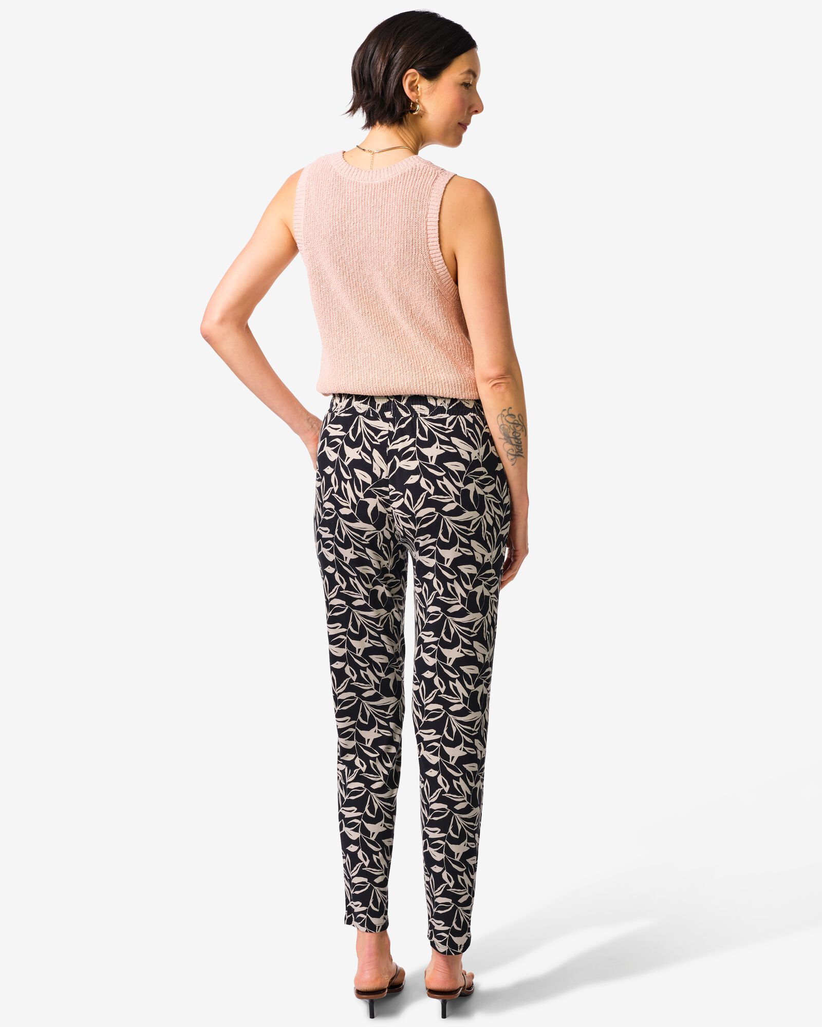 Damenhose Mila, regul&auml;re Passform, Jersey, Bl&auml;tter schwarz/wei&szlig; schwarz/wei&szlig; - 36209680BLACKWHITE - HEMA