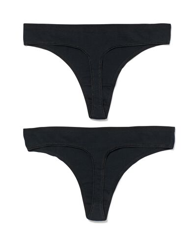dames strings stretch katoen - 2 stuks zwart zwart - 1000030293 - HEMA