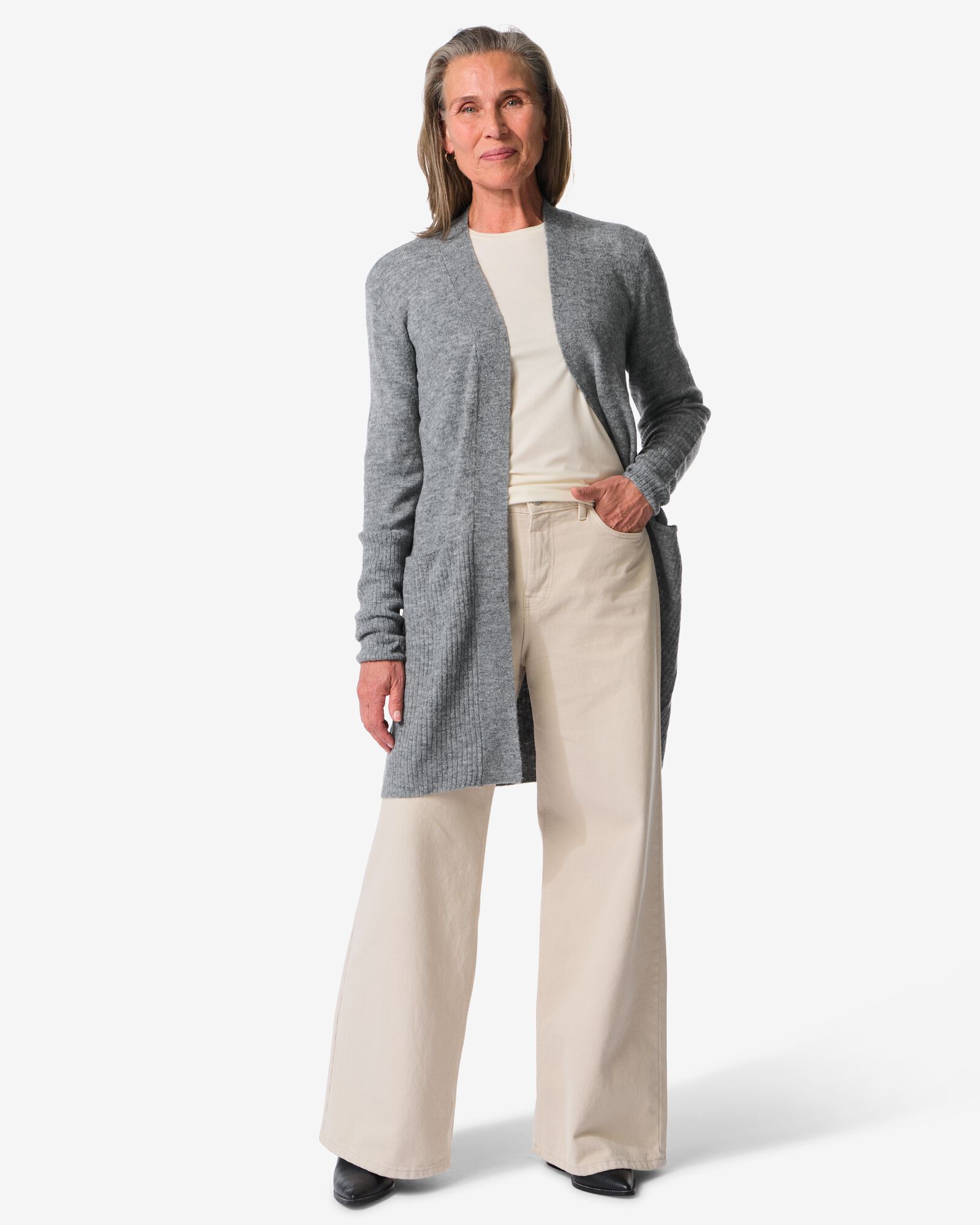 Damen-Strickjacke Lana mittelgrau mittelgrau - 36302660MIDGREY - HEMA