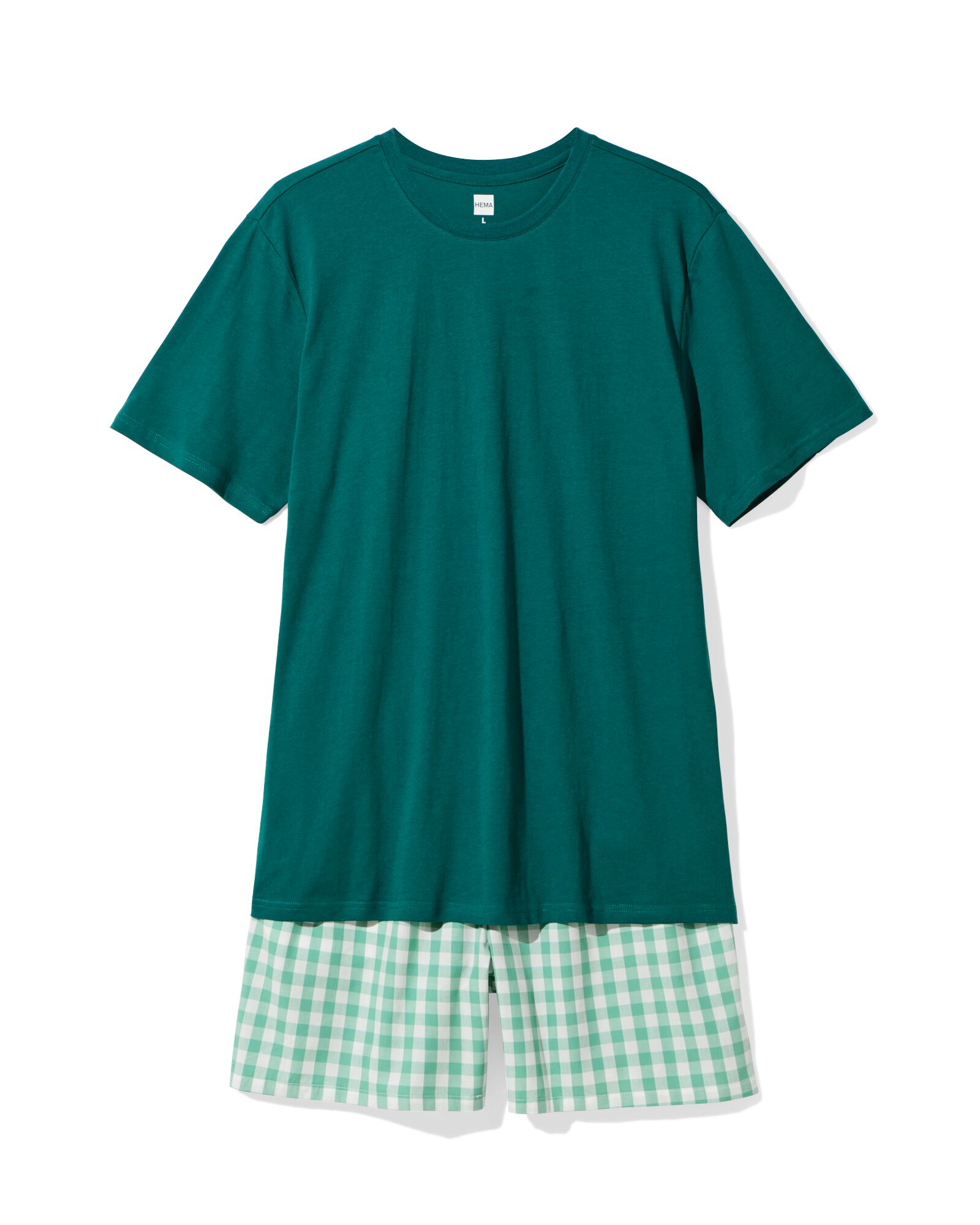 Herren-Kurz-Pyjama Philip, Jersey, kariert mittelgr&uuml;n mittelgr&uuml;n - 23686220MIDGREEN - HEMA