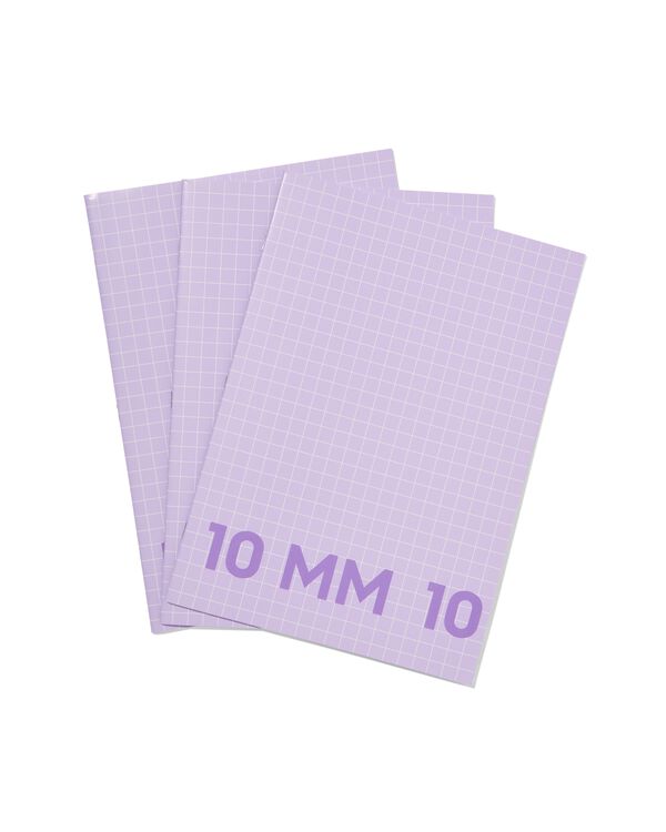 3er-Pack Hefte, violett, DIN A4, kariert (10 x 10 mm) - 14120208 - HEMA