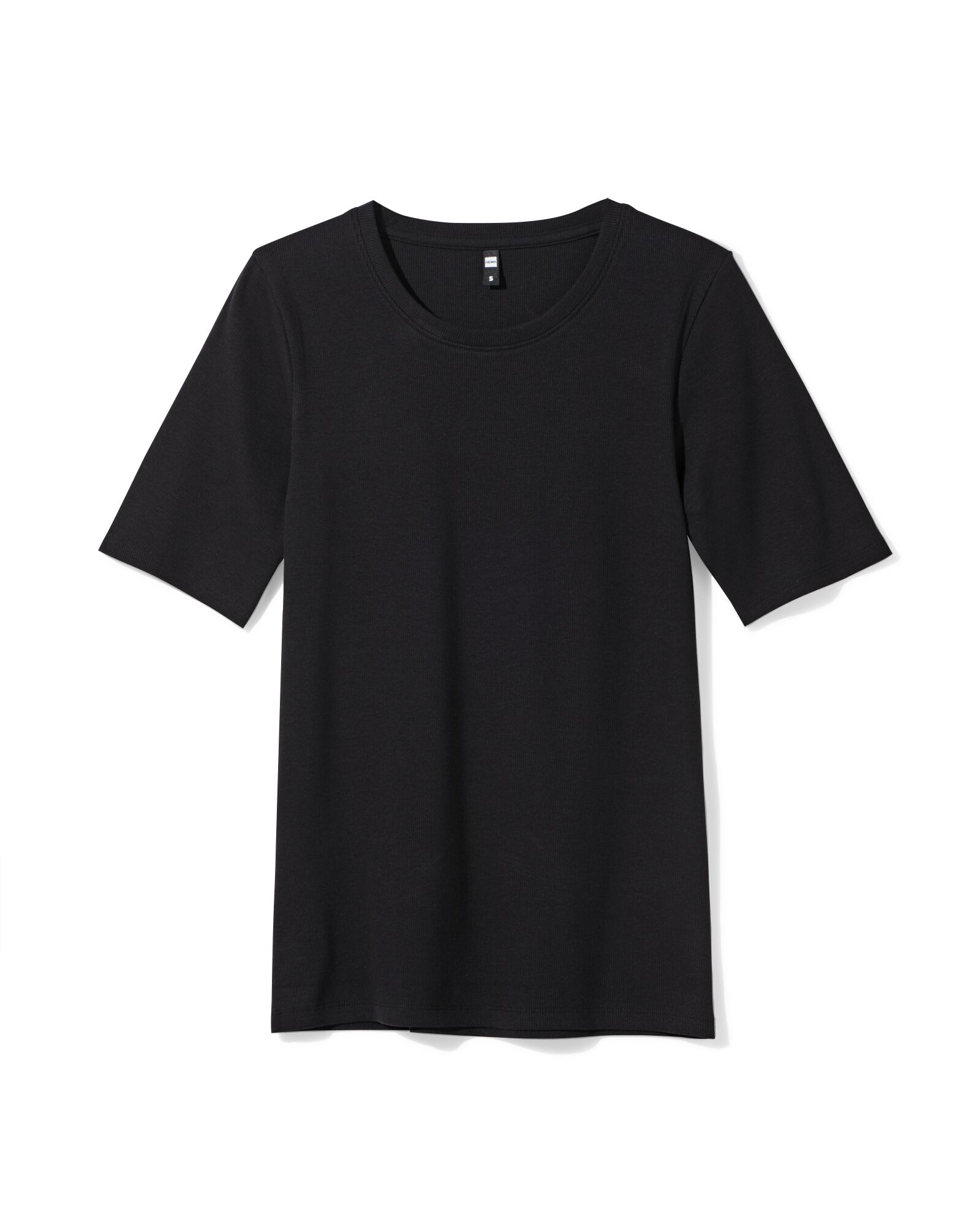 dames T-shirt Clara rib zwart zwart - 36259050BLACK - HEMA