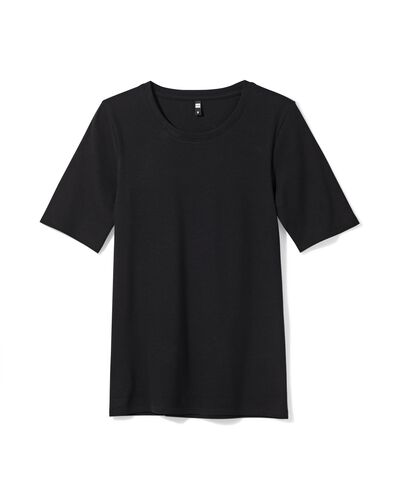 dames T-shirt Clara rib zwart zwart - 36259050BLACK - HEMA