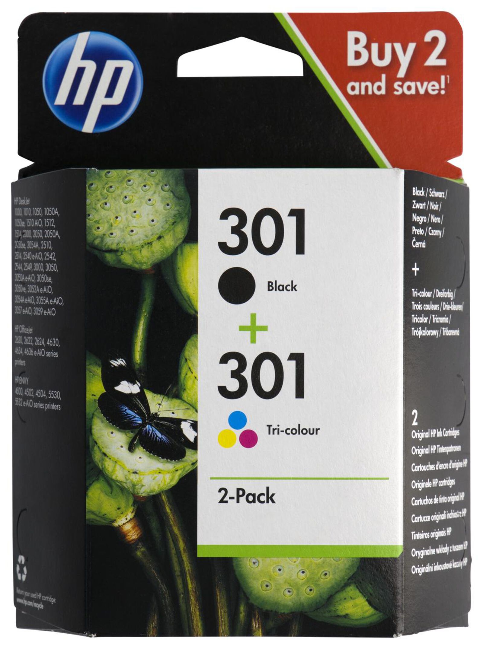 HP 301 pack de 2 cartouches d'encre noir/trois couleurs