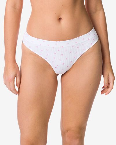 damesstring naadloos rib bloemen wit wit - 19608644WHITE - HEMA