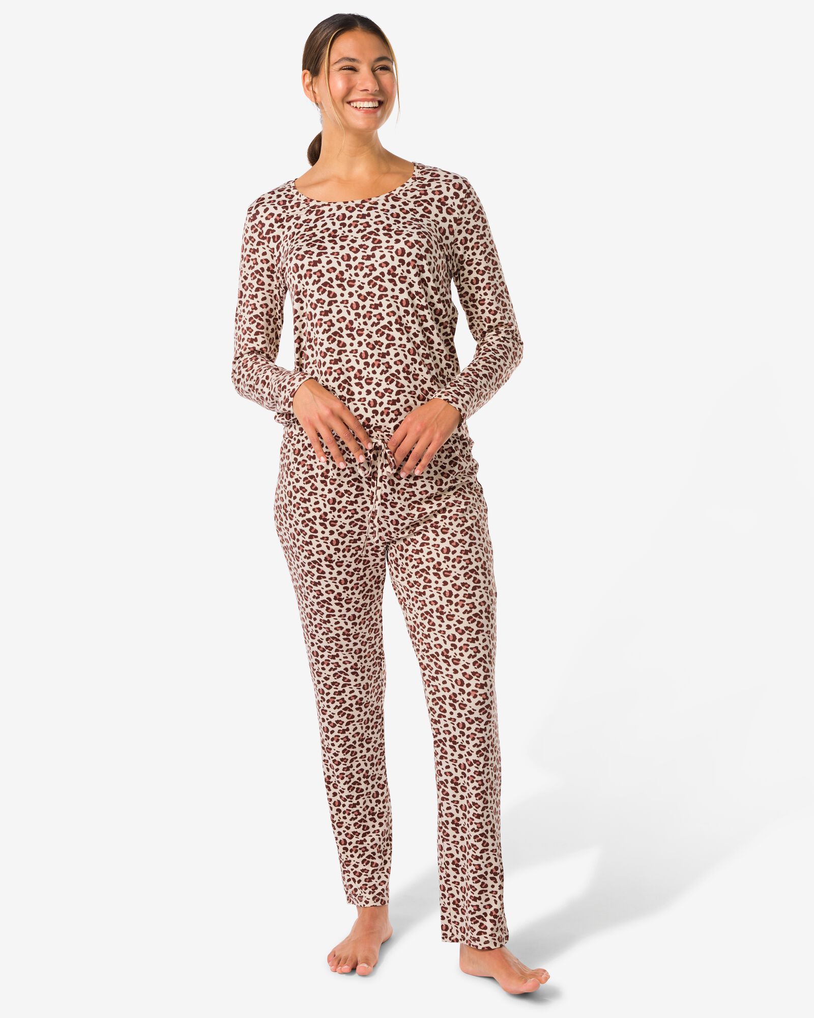 pyjama femme microfibre l&eacute;opard marron clair - 23400970LIGHTBROWN - HEMA