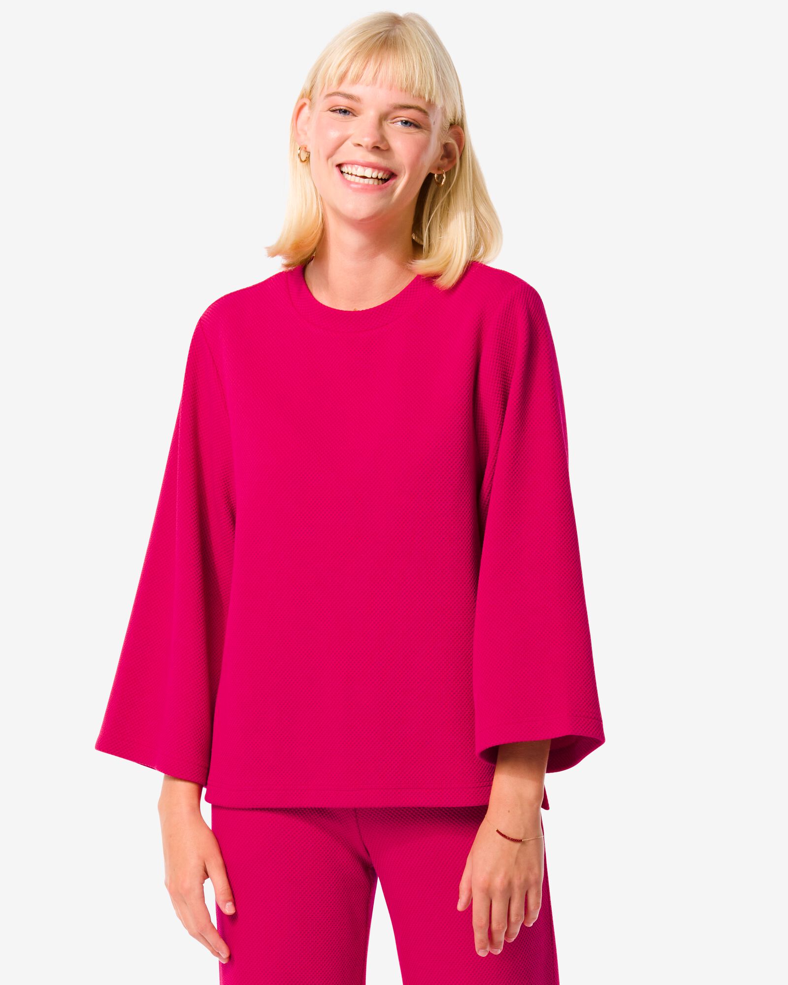 t-shirt femme Kacey avec relief rose M - 36298057 - HEMA