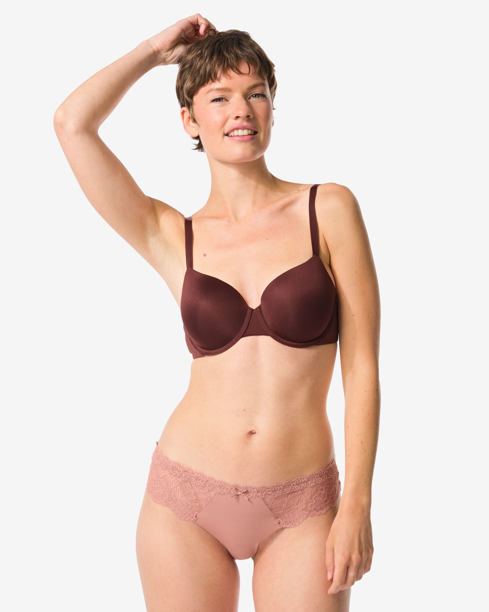 string femme microfibre et dentelle marron clair marron clair - 19641524LIGHTBROWN - HEMA