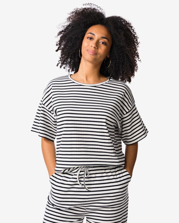 dames T-shirt Noel strepen zwart zwart - 36239475BLACK - HEMA