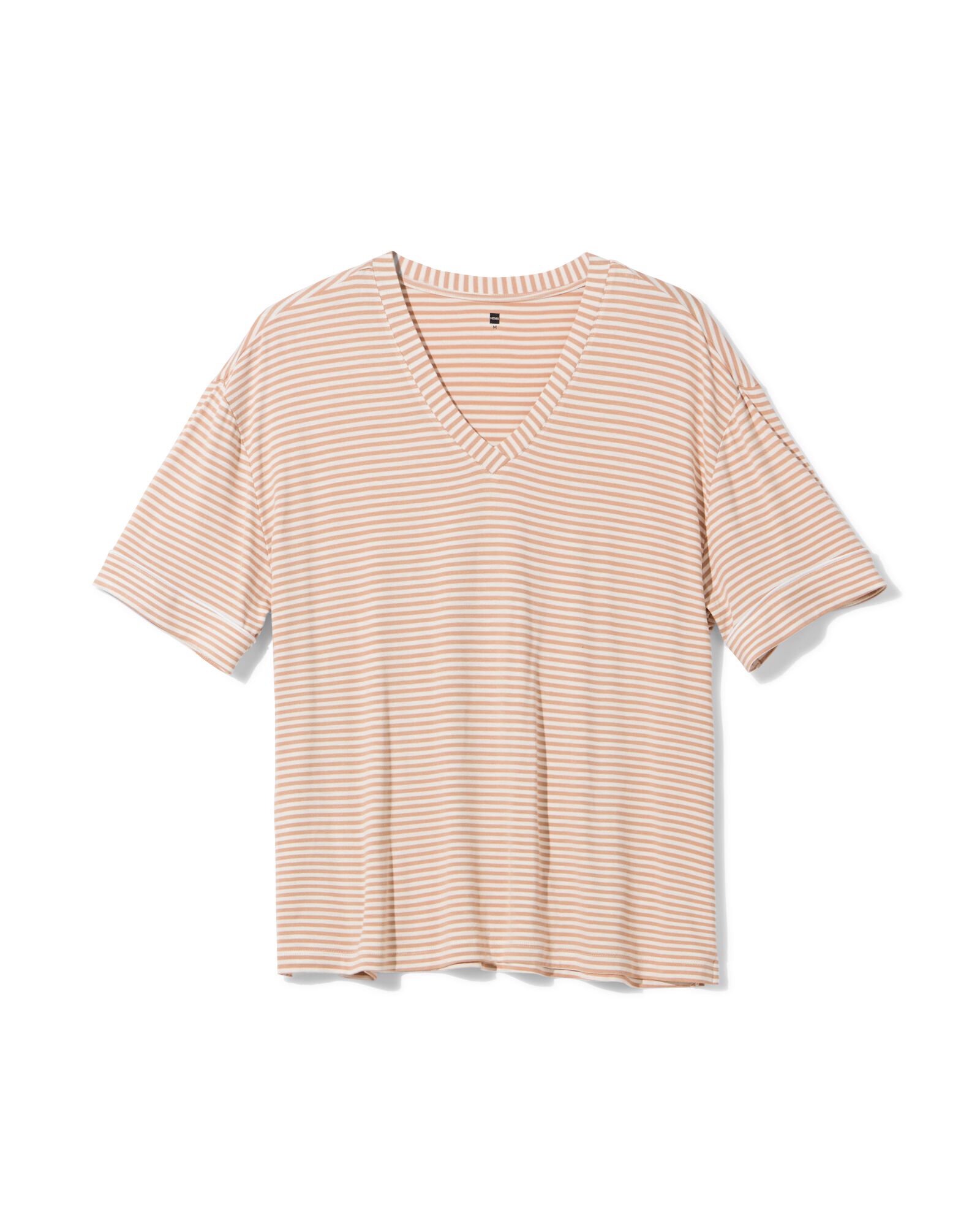damespyjamatop jersey strepen beige beige - 23401670BEIGE - HEMA