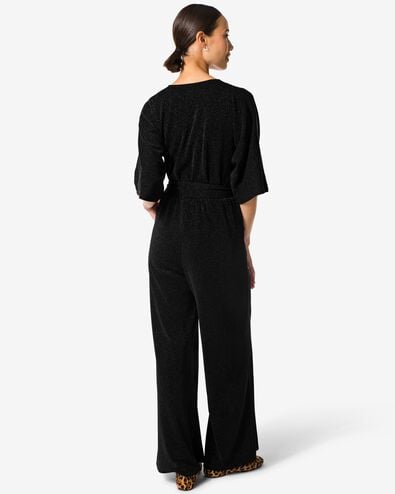 damesjumpsuit Esther met overslag glitter zwart - 36206130BLACK - HEMA