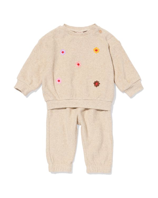 baby kleding sweatset bloemen zand - 33048270SAND - HEMA