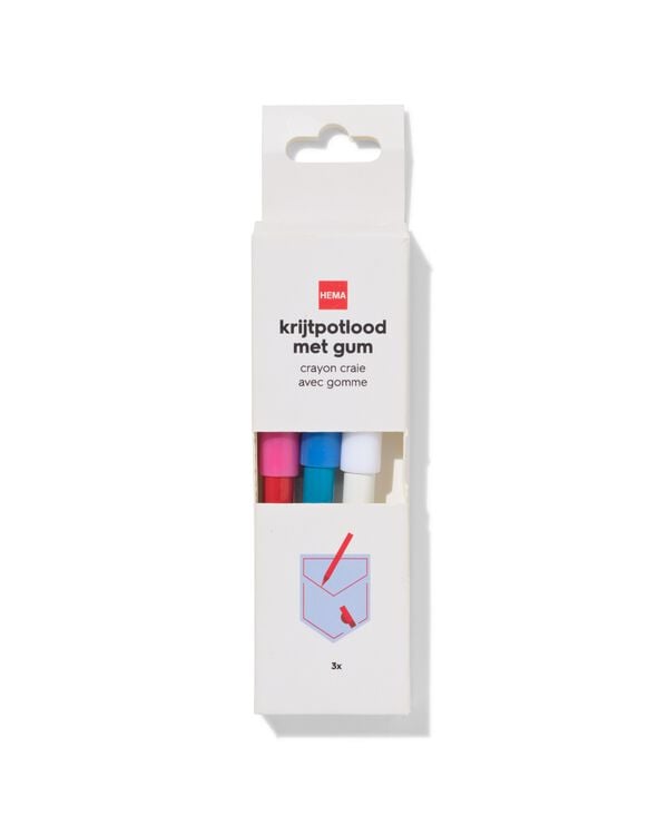 krijtpotlood met gum - 3 stuks - 1400272 - HEMA