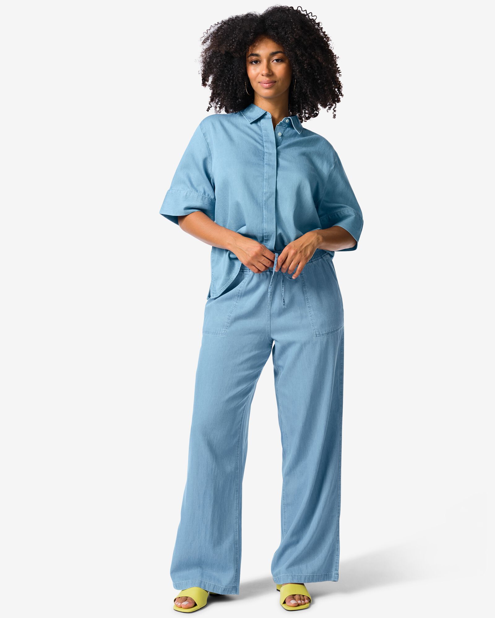 damesbroek Lila wide leg tencel middenblauw middenblauw - 36249485MIDBLUE - HEMA