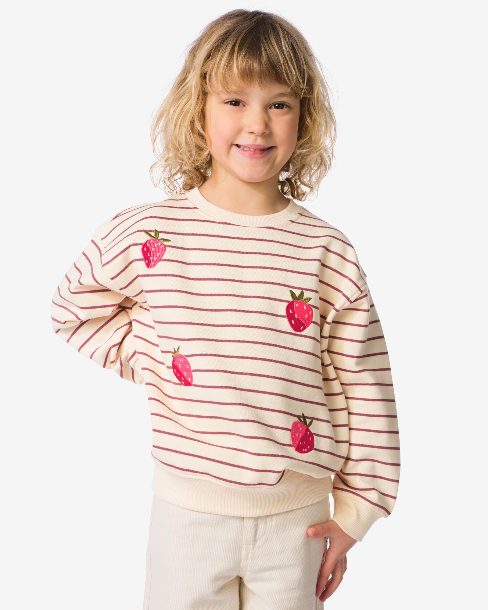 Kindersweater, gestreift, Fr&uuml;chte ecru ecru - 30816708ECRU - HEMA