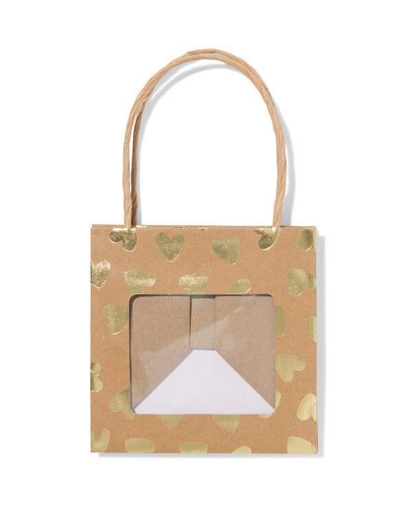 sac cadeau avec fen&ecirc;tre 10x11x11cm kraft c&oelig;urs dor&eacute; - 61100428 - HEMA