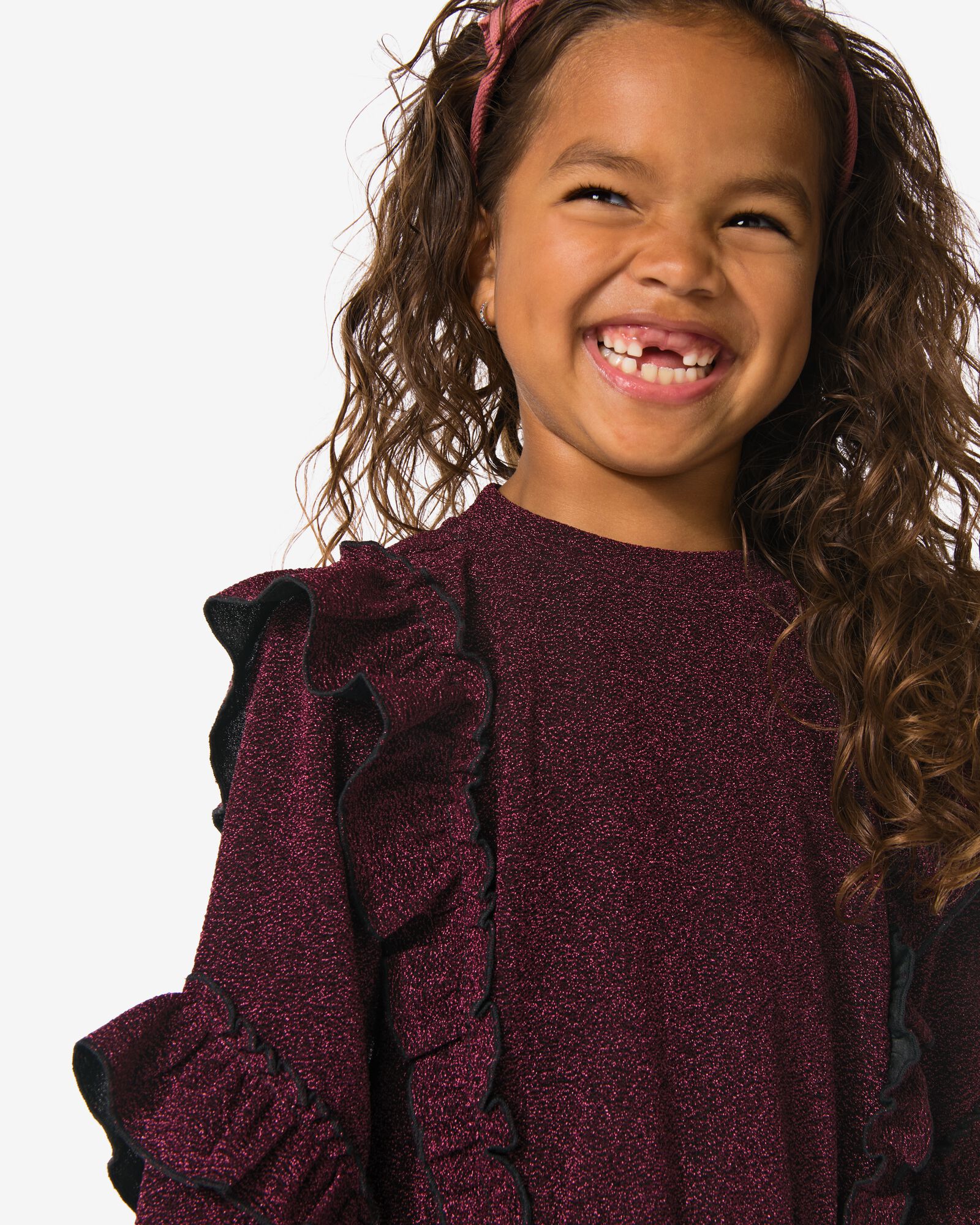Kinderkleid mit R&uuml;schen und Glitzer bordeauxrot - 30836606BURGUNDYRED - HEMA