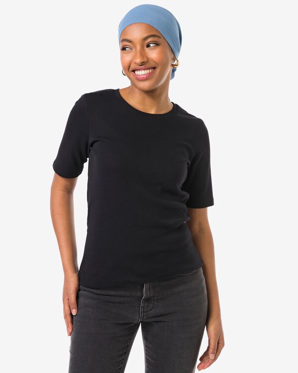 t-shirt femme Clara c&ocirc;tel&eacute; noir noir - 36259050BLACK - HEMA