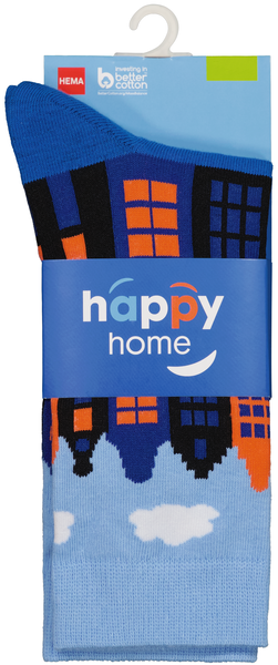 chaussettes avec coton happy home bleu bleu - 1000029367 - HEMA