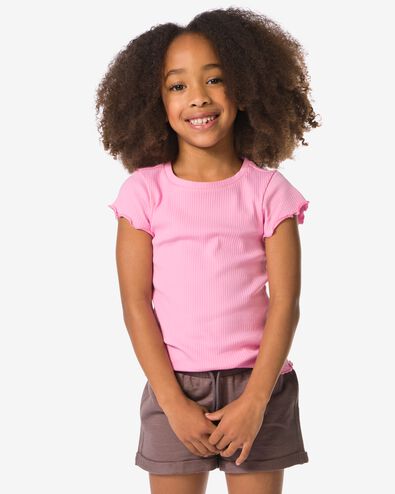Kinder-T-Shirt, gerippt rosa rosa - 30846406PINK - HEMA