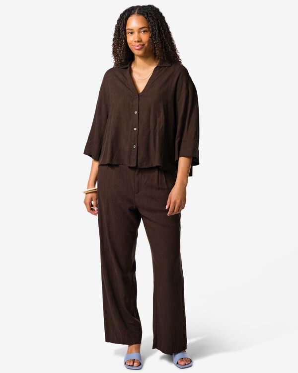 pantalon femme Selma ample marron fonc&eacute; - 36208130DARKBROWN - HEMA