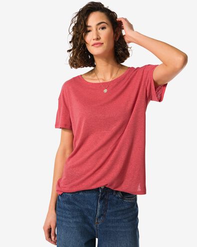 t-shirt femme Evie avec lin rouge M - 36257952 - HEMA