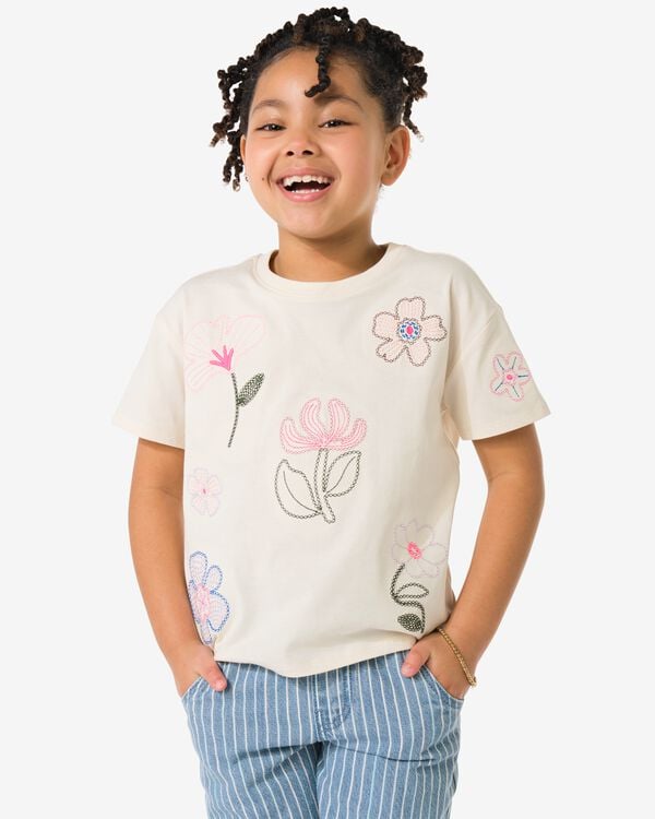 kinder T-shirt jersey bloemen ecru ecru - 30854047ECRU - HEMA