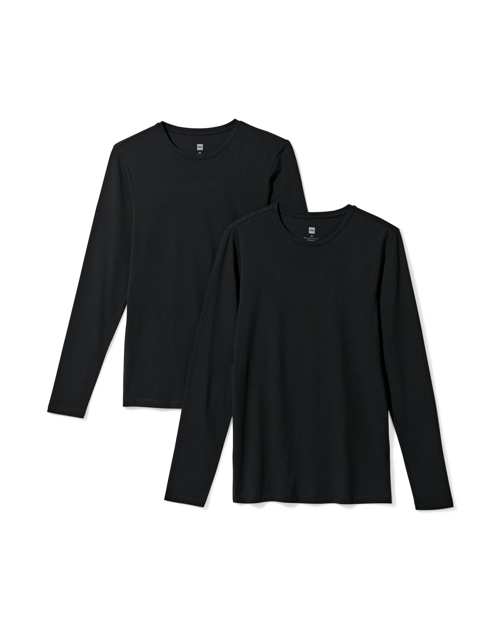 heren T-shirts lange mouw slimfit o-hals - 2 stuks zwart zwart - 34290690BLACK - HEMA