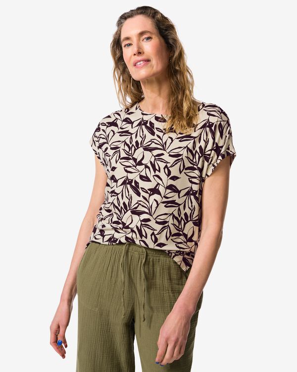 t-shirt femme Amelie jersey feuilles sable sable - 36303770SAND - HEMA