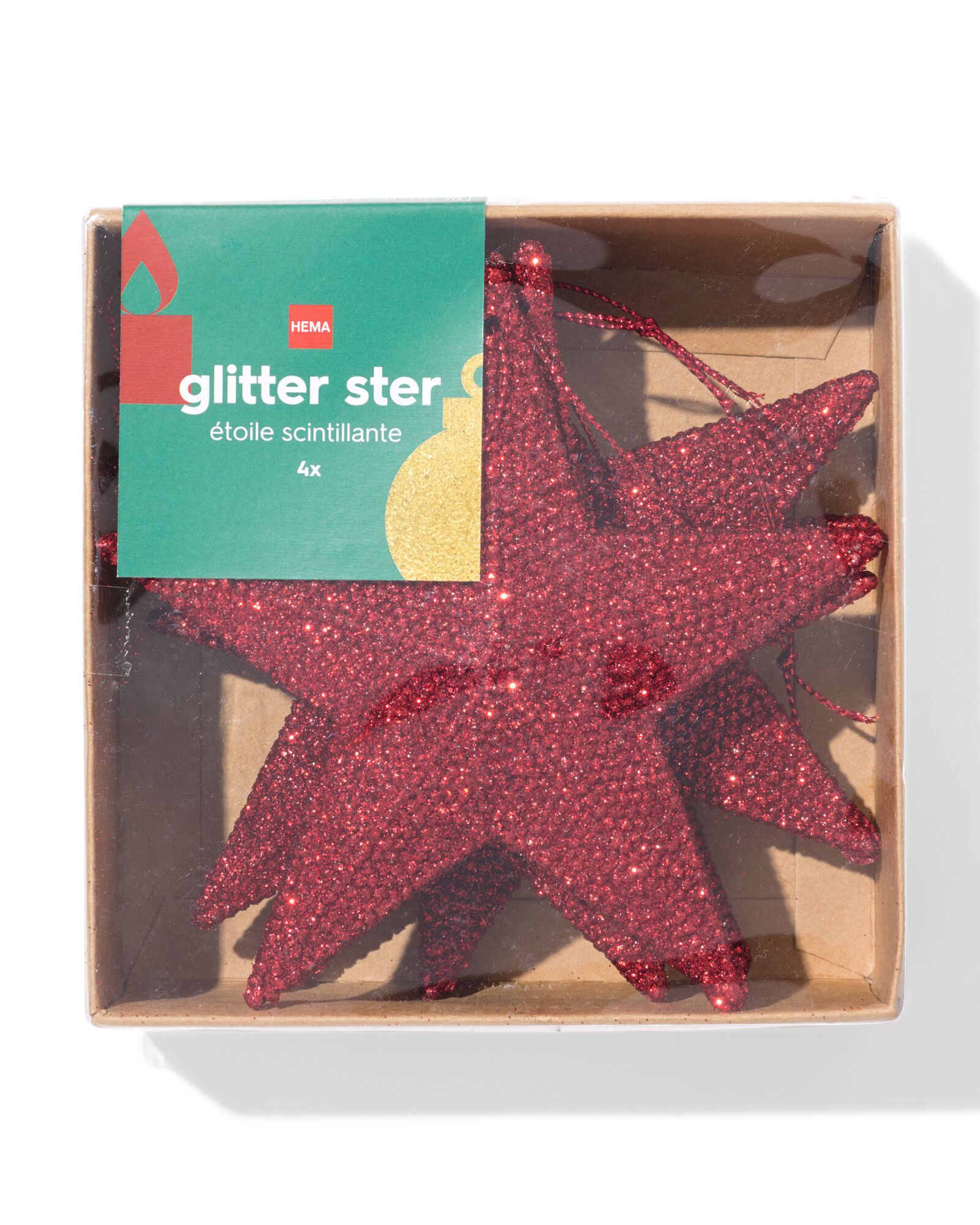 Weihnachtsanh&auml;nger Stern, Glitzer, rot &ndash; 4 St&uuml;ck - 25100056 - HEMA