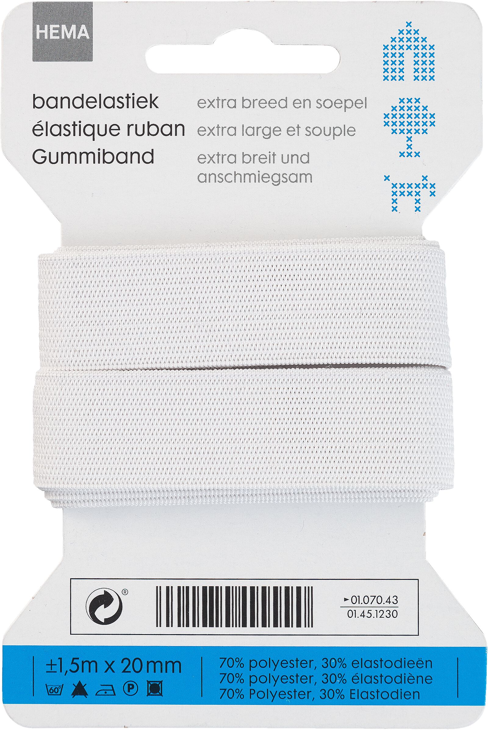 bandelastiek 1.5mx20mm soepel wit - 1451230 - HEMA