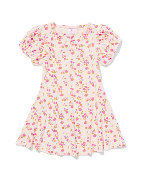 kinderjurk A-lijn rib aardbeien ecru ecru - 30823003ECRU - HEMA