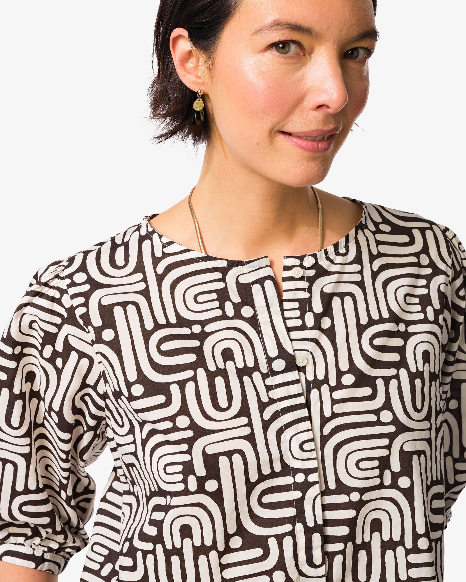 damesblouse Sophie grafisch bruin bruin - 36211520BROWN - HEMA