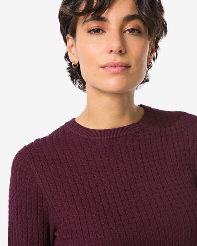 Damen-Pullover, Livia, Zopfmuster bordeauxrot - 36205340BURGUNDYRED - HEMA