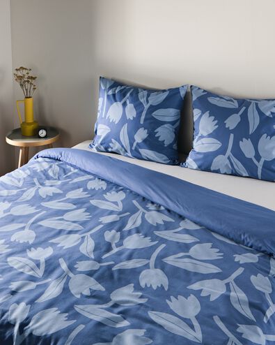 Bettwäsche, Soft Cotton, 240 x 200/220 cm, Tulpen, blau - 5790287 - HEMA