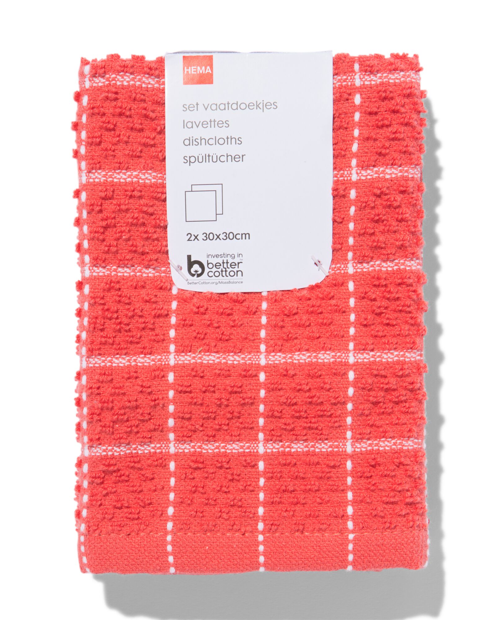 2er-Pack Sp&uuml;lt&uuml;cher, 30 x 30 cm, Baumwolle, rot - 5450051 - HEMA