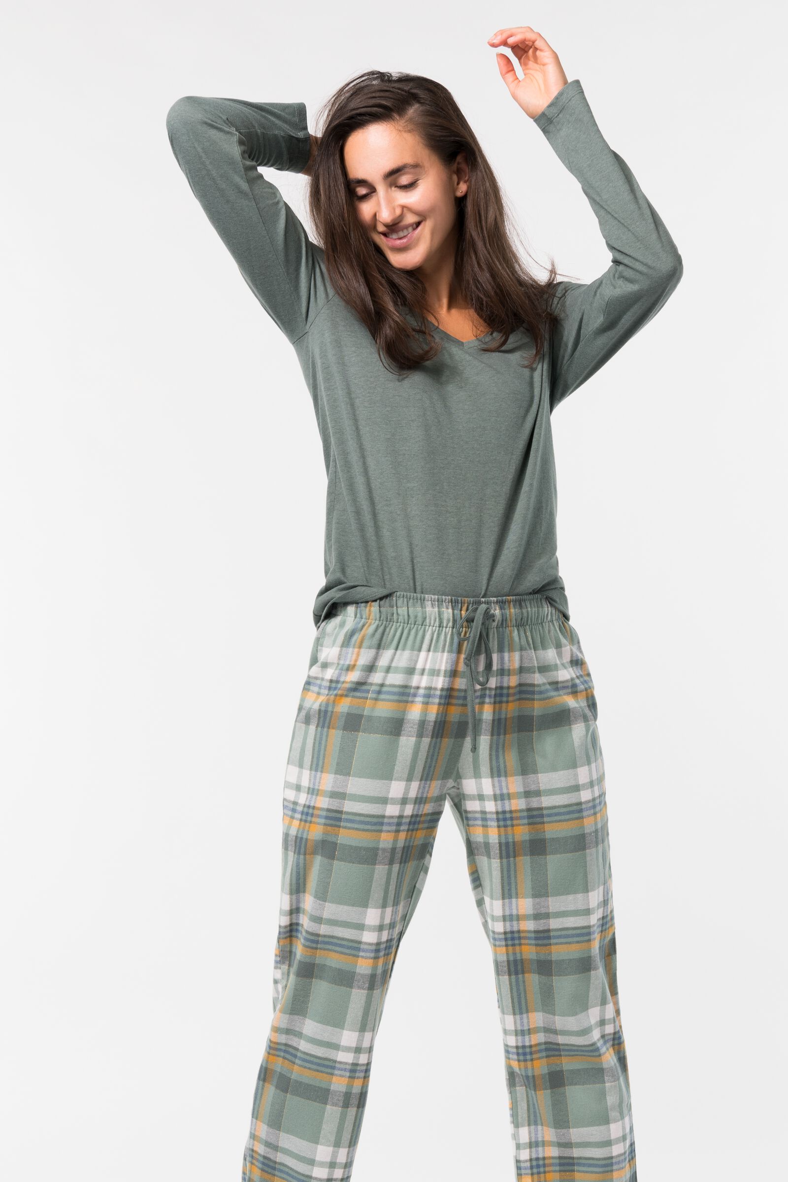 pyjama femme jersey/flanelle vert - HEMA