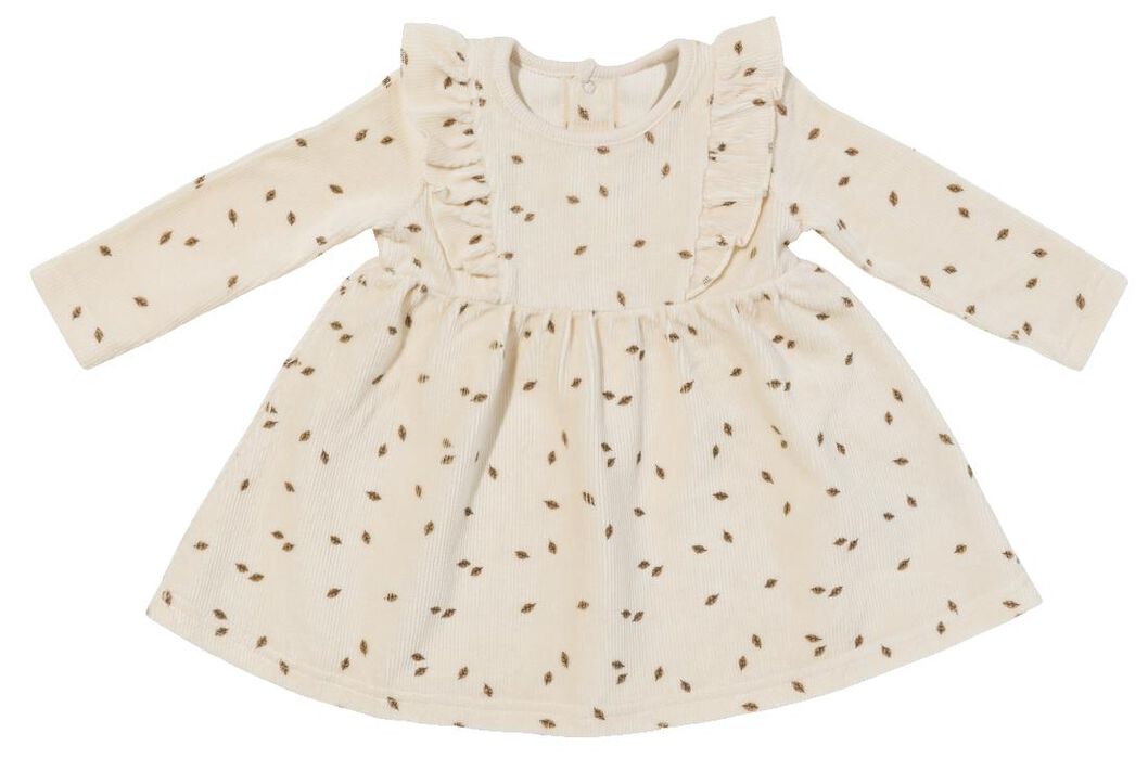 Baby-Kleid mit Rüschen, gerippt, Velours ecru ecru - 1000029126 - HEMA