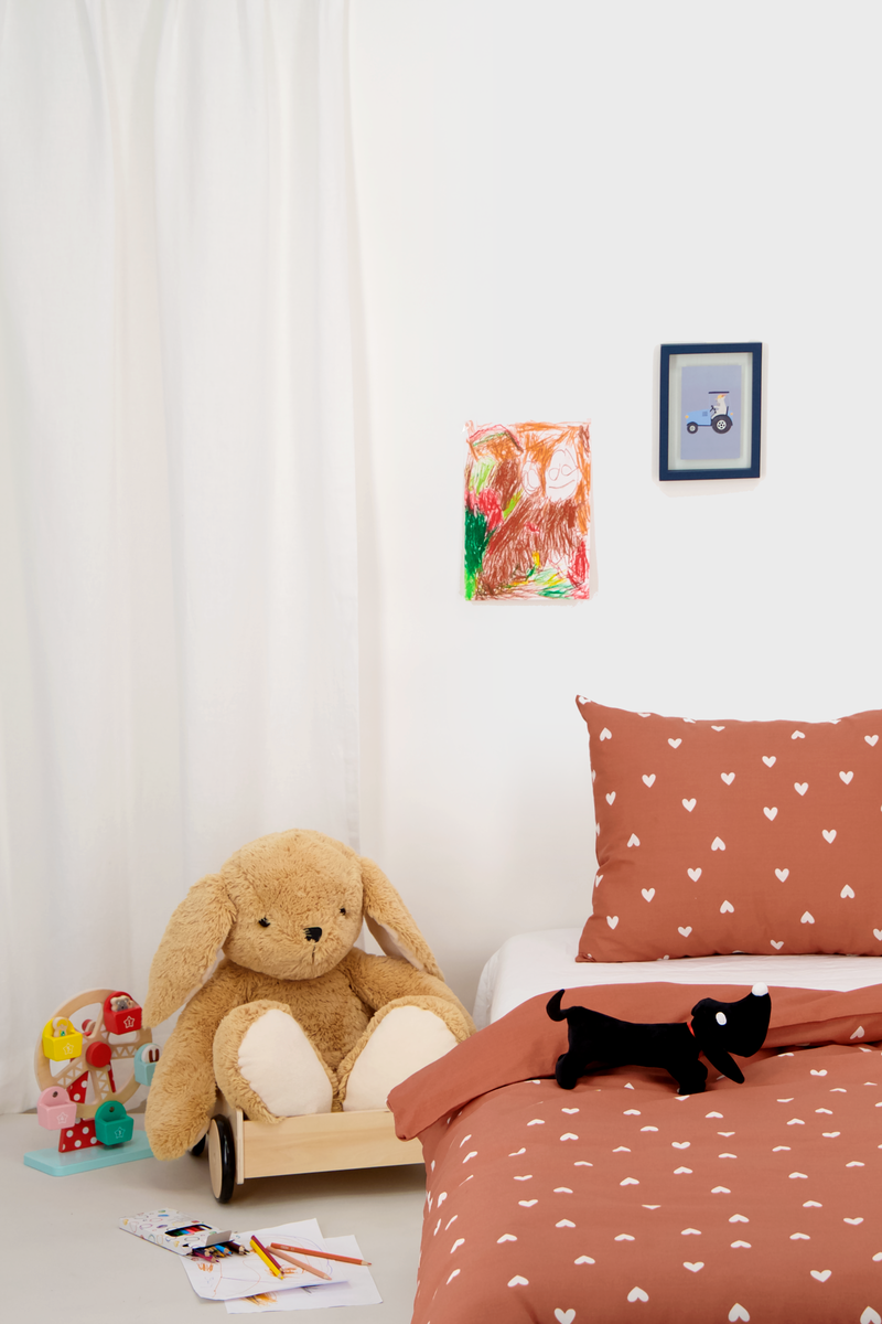 Kinder-Bettwäsche, 120 x 150 cm, Soft Cotton, terrakotta/Herzen - 5770050 - HEMA