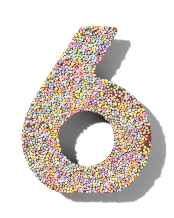 chiffre de f&ecirc;te 6 en chocolat avec perles multicolores - 10360007 - HEMA