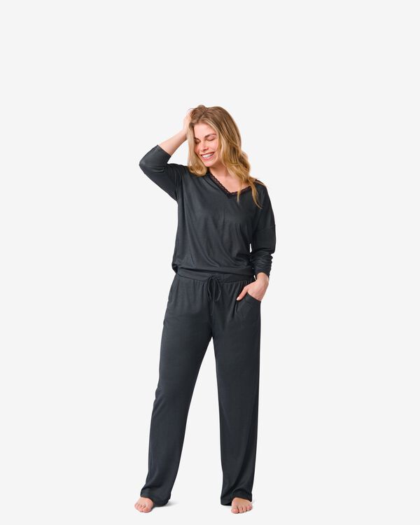 pantalon de pyjama femme avec viscose noir noir - 1000030242 - HEMA